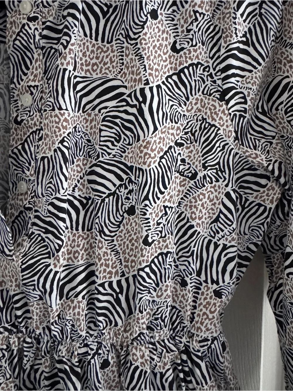 J. Crew Black and White Animal-Print Long-Sleeve Mini Dress
